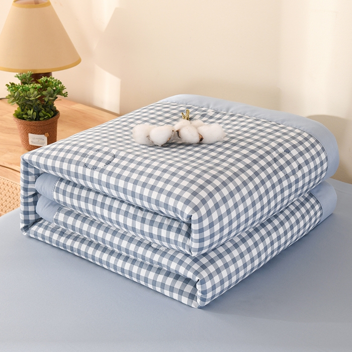欧夏家纺 2026水洗棉印花超声波夏被空调被夏凉被薄被子直播外贸供货 蓝小格