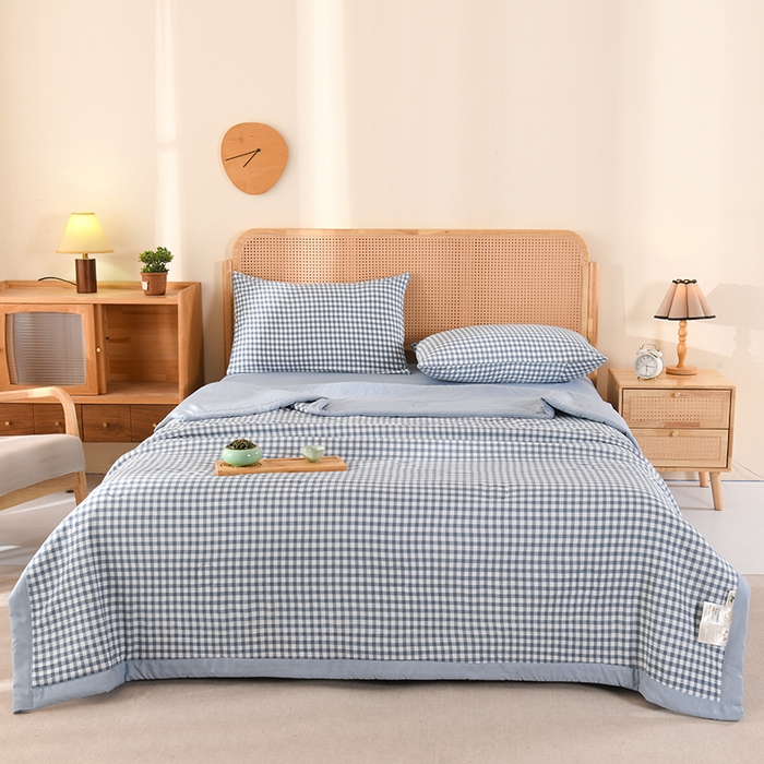 91家纺网 家纺一手货源 找家纺 欧夏家纺 2026水洗棉印花超声波夏被空调被夏凉被薄被子直播外贸供货 蓝小格