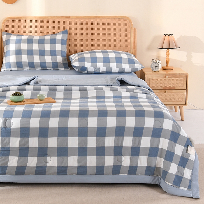 91家纺网 家纺一手货源 找家纺 欧夏家纺 2026水洗棉印花超声波夏被空调被夏凉被薄被子直播外贸供货 灰蓝格