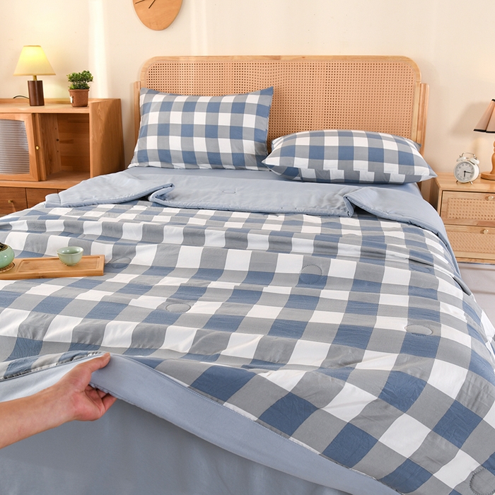 91家纺网 家纺一手货源 找家纺 欧夏家纺 2026水洗棉印花超声波夏被空调被夏凉被薄被子直播外贸供货 灰蓝格