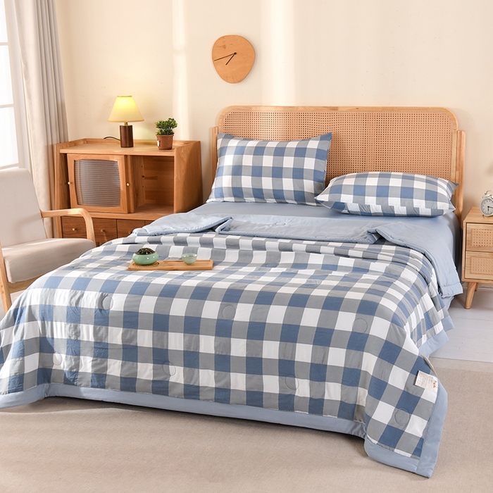 91家纺网 家纺一手货源 找家纺 欧夏家纺 2026水洗棉印花超声波夏被空调被夏凉被薄被子直播外贸供货 灰蓝格