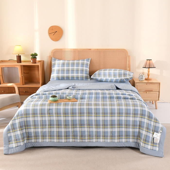 91家纺网 家纺一手货源 找家纺 欧夏家纺 2026水洗棉印花超声波夏被空调被夏凉被薄被子直播外贸供货 蓝大格