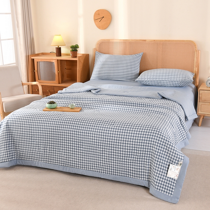 91家纺网 家纺一手货源 找家纺 欧夏家纺 2026水洗棉印花超声波夏被空调被夏凉被薄被子直播外贸供货 蓝小格