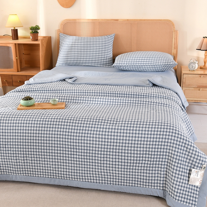 91家纺网 家纺一手货源 找家纺 欧夏家纺 2026水洗棉印花超声波夏被空调被夏凉被薄被子直播外贸供货 蓝小格