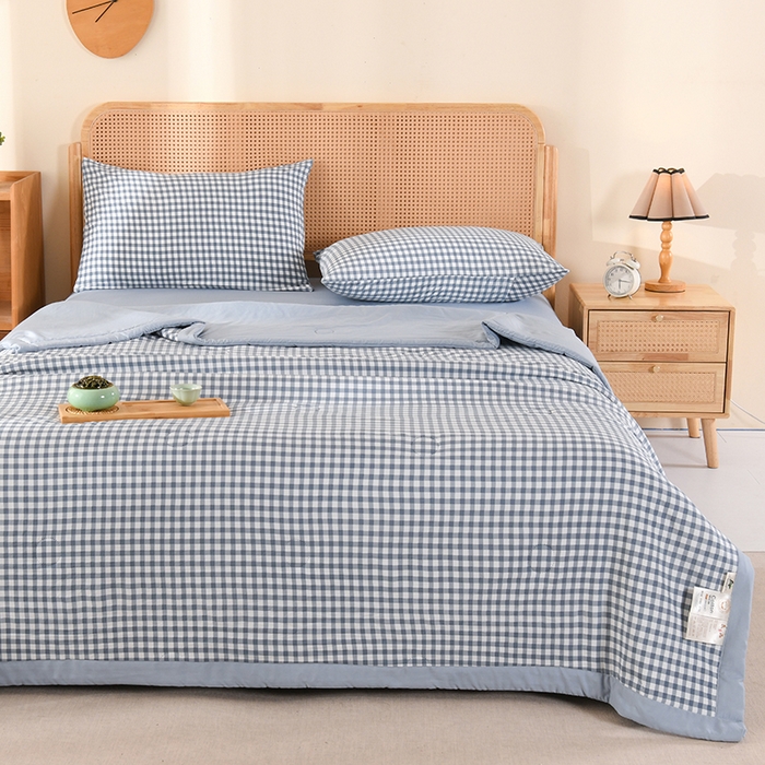 91家纺网 家纺一手货源 找家纺 欧夏家纺 2026水洗棉印花超声波夏被空调被夏凉被薄被子直播外贸供货 蓝小格