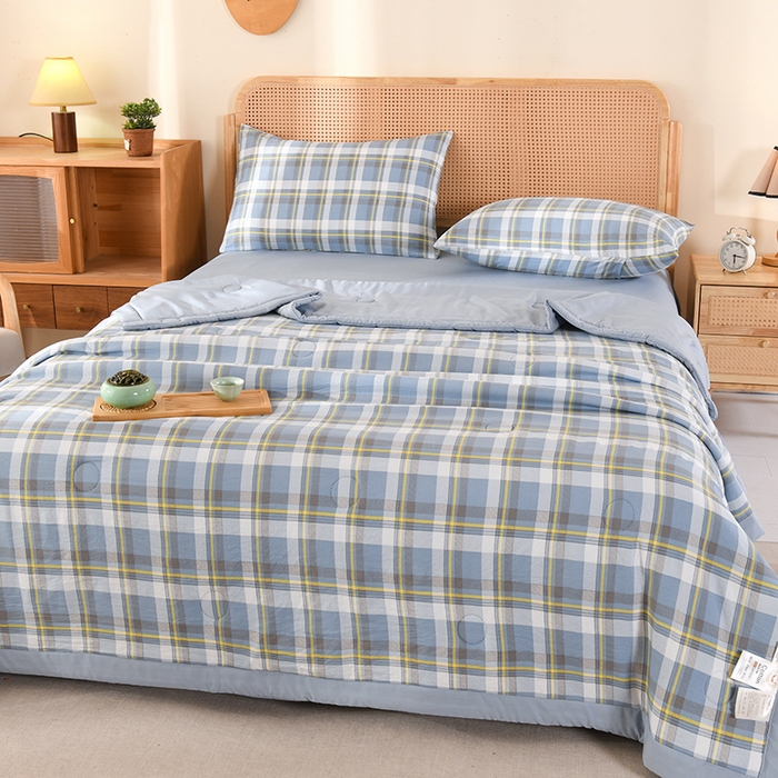 91家纺网 家纺一手货源 找家纺 欧夏家纺 2026水洗棉印花超声波夏被空调被夏凉被薄被子直播外贸供货 蓝大格