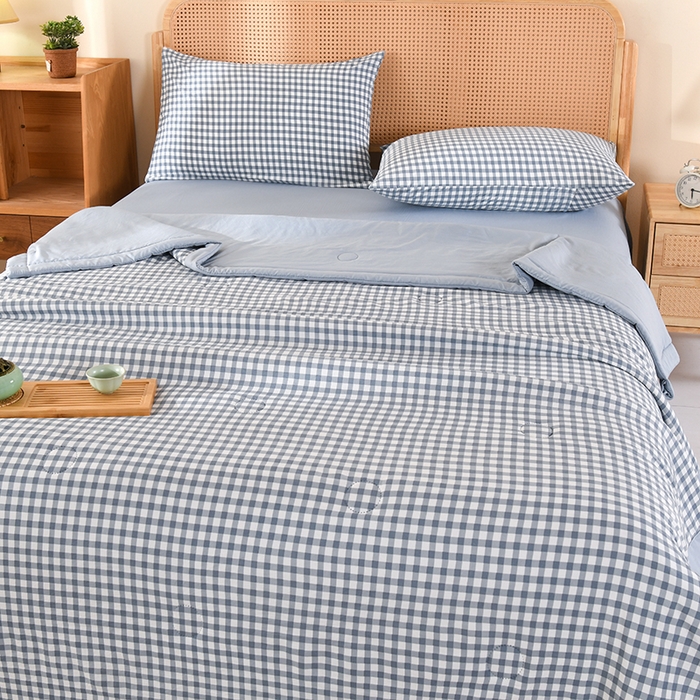 91家纺网 家纺一手货源 找家纺 欧夏家纺 2026水洗棉印花超声波夏被空调被夏凉被薄被子直播外贸供货 蓝小格