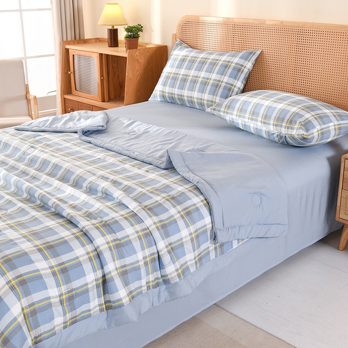 91家纺网 家纺一手货源 找家纺 欧夏家纺 2026水洗棉印花超声波夏被空调被夏凉被薄被子直播外贸供货 蓝大格