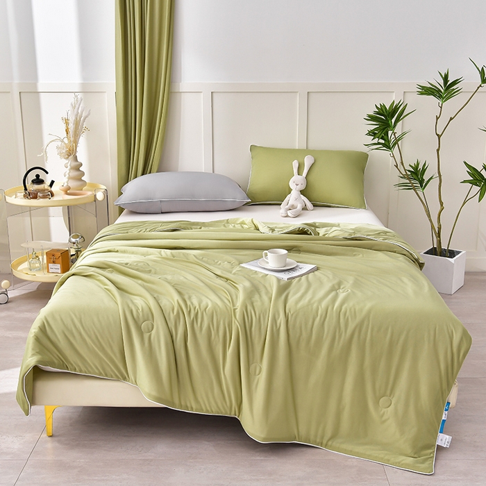 91家纺网 家纺一手货源 找家纺 永耀家纺 2026新款冷感冰激淋纯色凉感丝夏被空调被夏凉被 锦绿