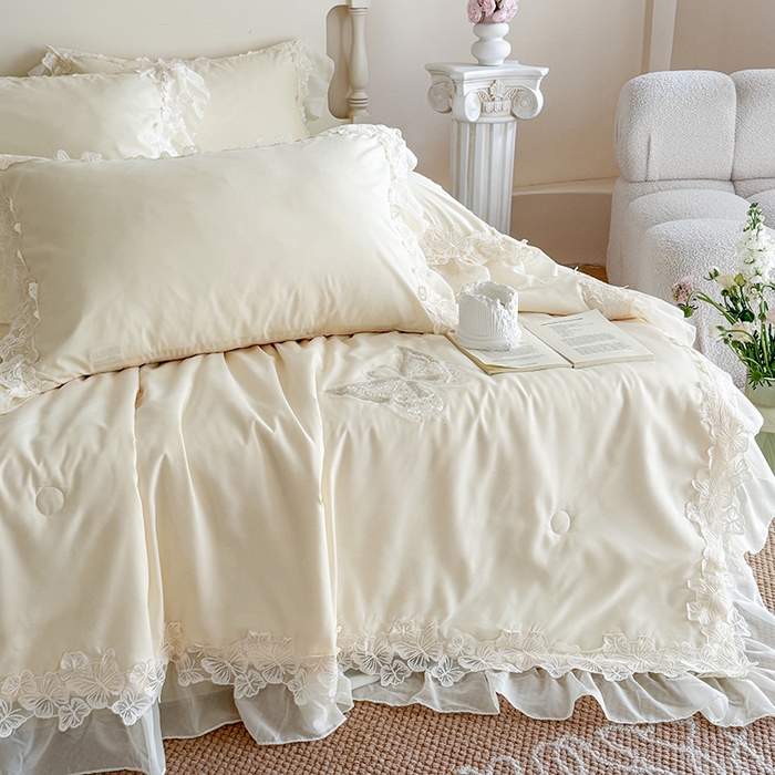 91家纺网 家纺一手货源 找家纺 吾欢心 2026新款糯小棉蝶恋花床盖款夏被四件套 黄