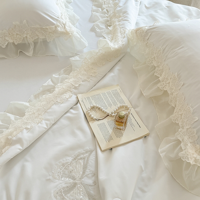 91家纺网 家纺一手货源 找家纺 吾欢心 2026新款糯小棉蝶恋花床盖款夏被四件套 白