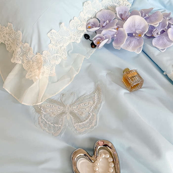 91家纺网 家纺一手货源 找家纺 吾欢心 2026新款糯小棉蝶恋花床盖款夏被四件套 蓝