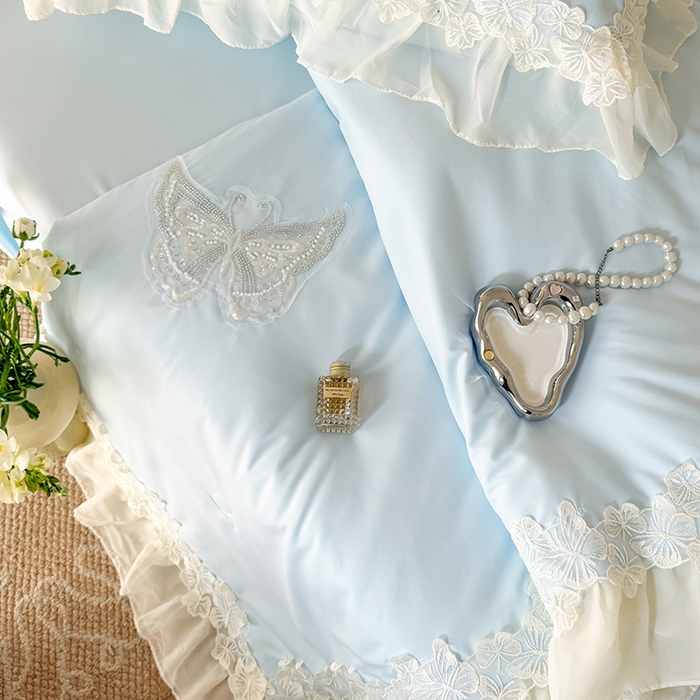 91家纺网 家纺一手货源 找家纺 吾欢心 2026新款糯小棉蝶恋花床盖款夏被四件套 蓝