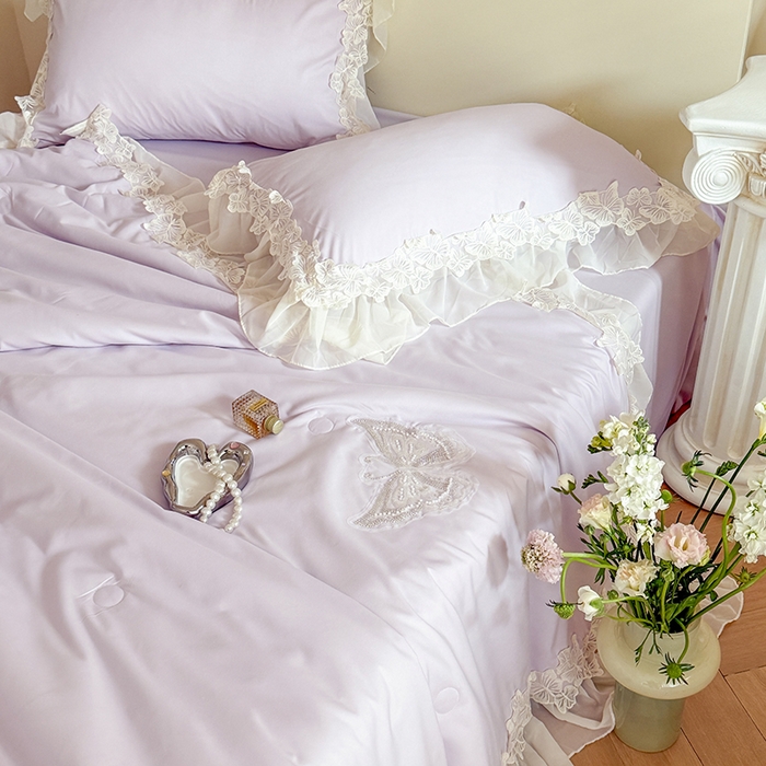 91家纺网 家纺一手货源 找家纺 吾欢心 2026新款糯小棉蝶恋花床盖款夏被四件套 紫