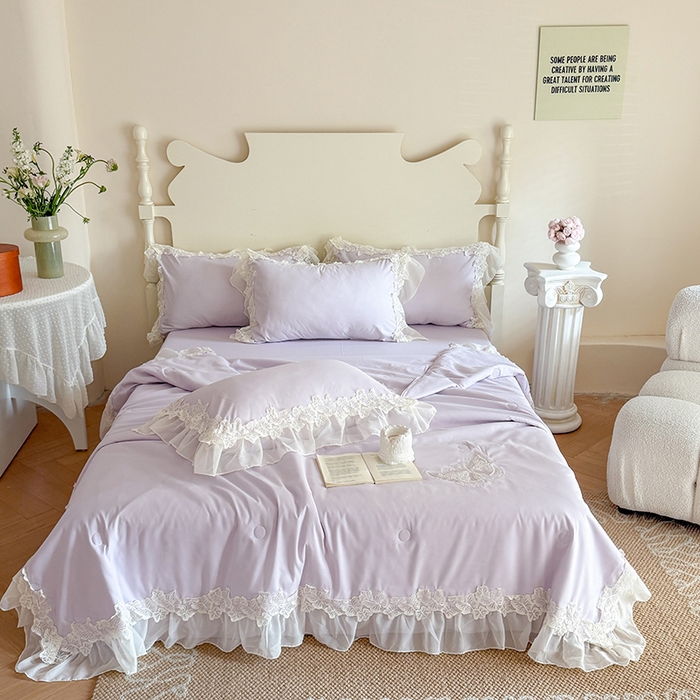 91家纺网 家纺一手货源 找家纺 吾欢心 2026新款糯小棉蝶恋花床盖款夏被四件套 紫