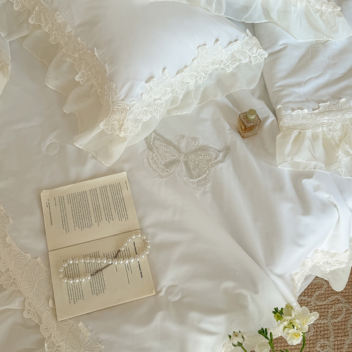 91家纺网 家纺一手货源 找家纺 吾欢心 2026新款糯小棉蝶恋花床盖款夏被四件套 白