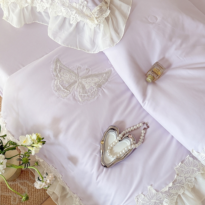 91家纺网 家纺一手货源 找家纺 吾欢心 2026新款糯小棉蝶恋花床盖款夏被四件套 紫