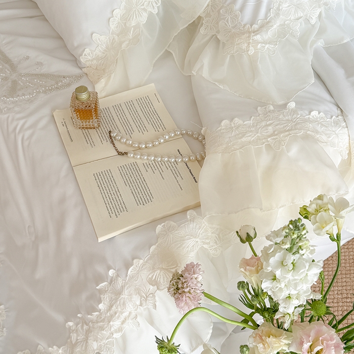 91家纺网 家纺一手货源 找家纺 吾欢心 2026新款糯小棉蝶恋花床盖款夏被四件套 白