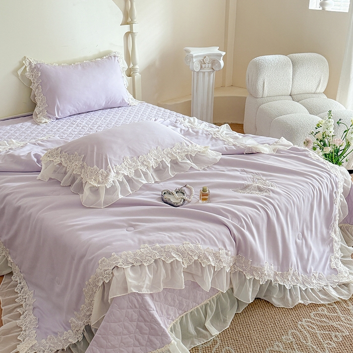 91家纺网 家纺一手货源 找家纺 吾欢心 2026新款糯小棉蝶恋花床盖款夏被四件套 紫