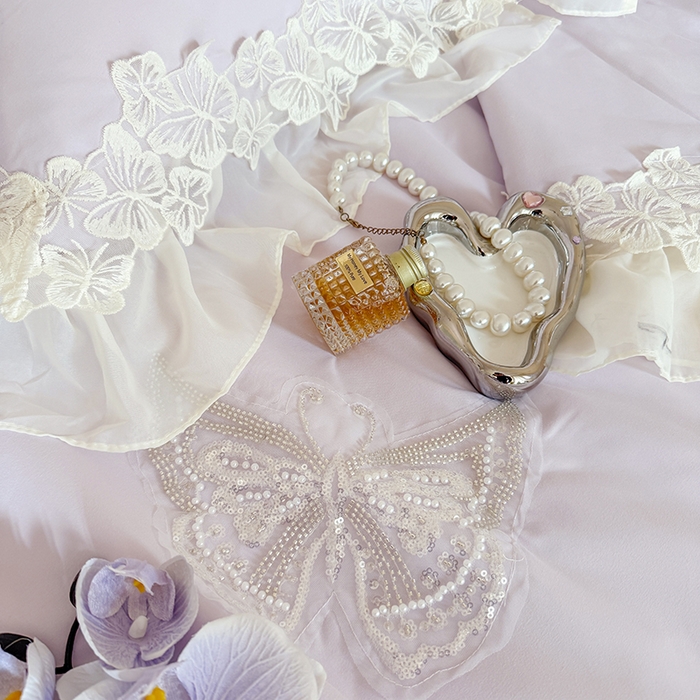 91家纺网 家纺一手货源 找家纺 吾欢心 2026新款糯小棉蝶恋花床盖款夏被四件套 紫