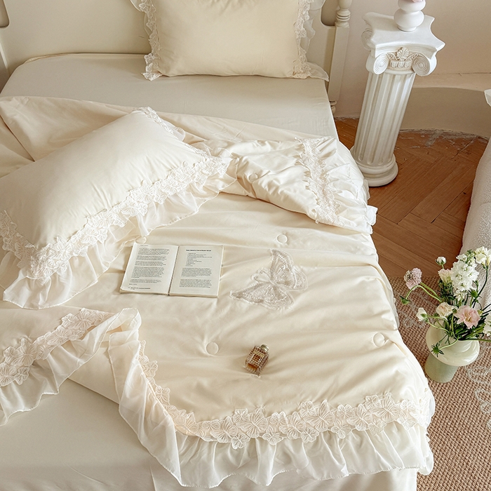 91家纺网 家纺一手货源 找家纺 吾欢心 2026新款糯小棉蝶恋花床盖款夏被四件套 黄