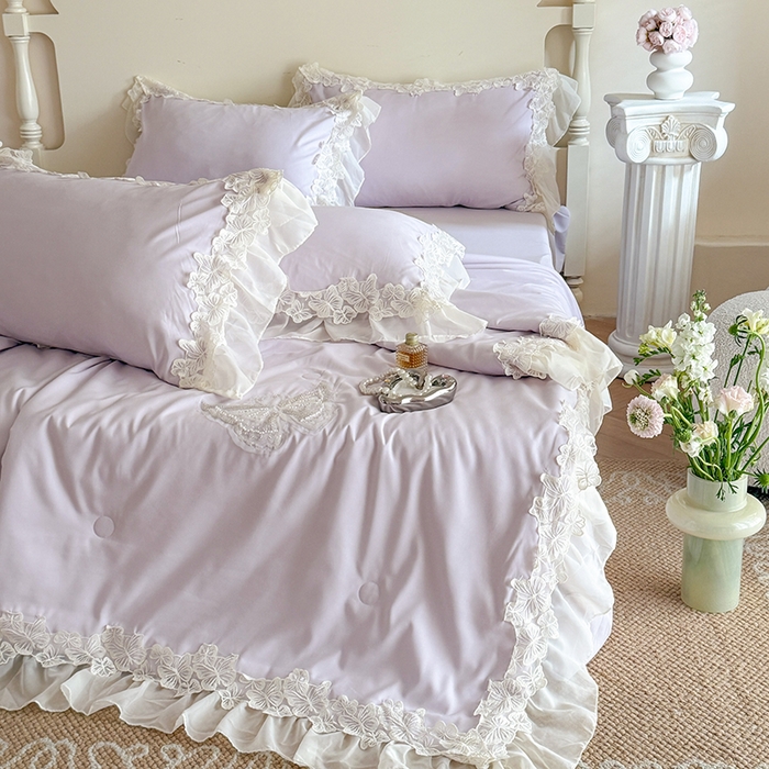 91家纺网 家纺一手货源 找家纺 吾欢心 2026新款糯小棉蝶恋花床盖款夏被四件套 紫