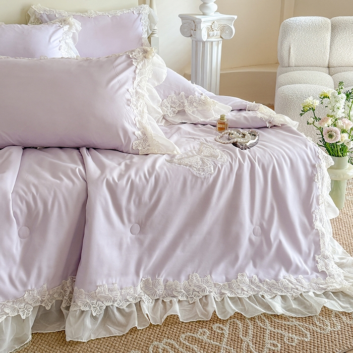 91家纺网 家纺一手货源 找家纺 吾欢心 2026新款糯小棉蝶恋花床盖款夏被四件套 紫