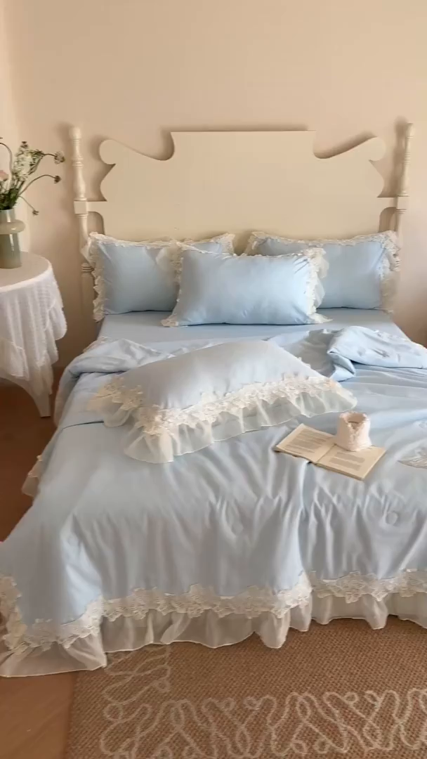 91家纺网 家纺一手货源 找家纺 吾欢心 2026新款糯小棉蝶恋花床盖款夏被四件套 蓝