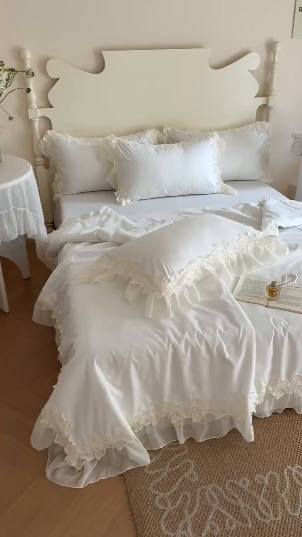 91家纺网 家纺一手货源 找家纺 吾欢心 2026新款糯小棉蝶恋花床盖款夏被四件套 白