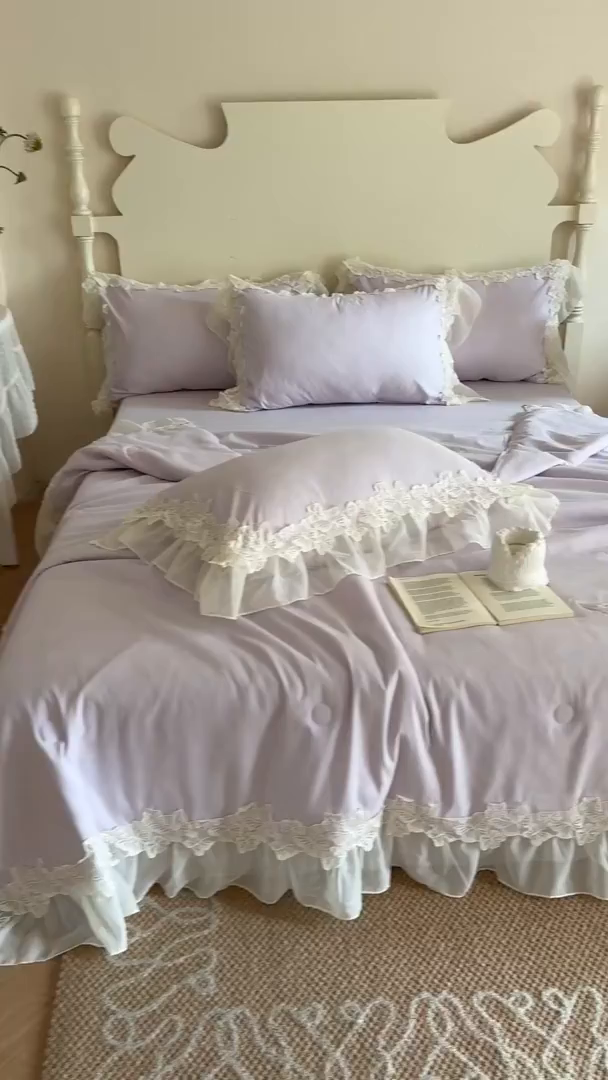 91家纺网 家纺一手货源 找家纺 吾欢心 2026新款糯小棉蝶恋花床盖款夏被四件套 紫