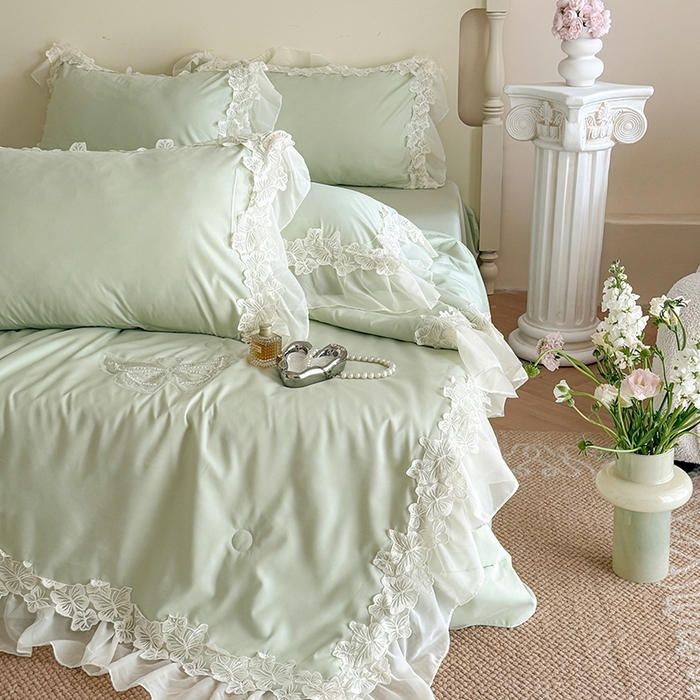 91家纺网 家纺一手货源 找家纺 吾欢心 2026新款糯小棉蝶恋花床盖款夏被四件套 绿