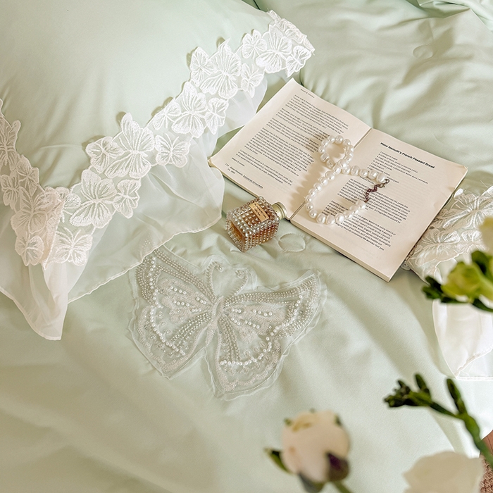 91家纺网 家纺一手货源 找家纺 吾欢心 2026新款糯小棉蝶恋花床盖款夏被四件套 绿