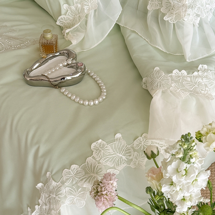 91家纺网 家纺一手货源 找家纺 吾欢心 2026新款糯小棉蝶恋花床盖款夏被四件套 绿