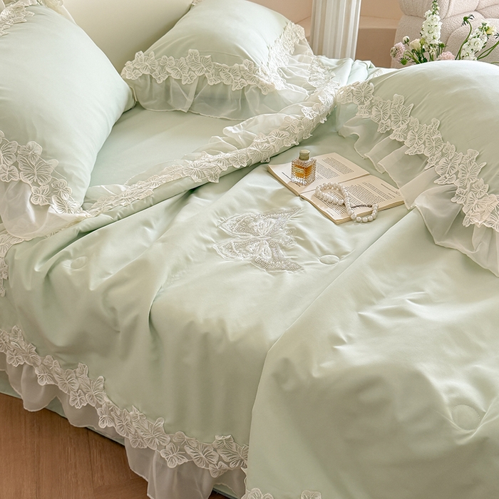 吾欢心 2026新款糯小棉蝶恋花床盖款夏被四件套 绿