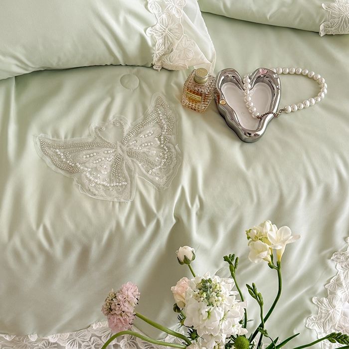 91家纺网 家纺一手货源 找家纺 吾欢心 2026新款糯小棉蝶恋花床盖款夏被四件套 绿