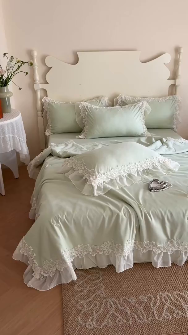 91家纺网 家纺一手货源 找家纺 吾欢心 2026新款糯小棉蝶恋花床盖款夏被四件套 绿