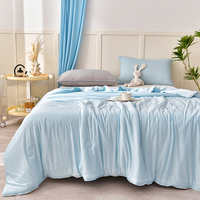 91家纺网 家纺一手货源 找家纺 永耀家纺 2026新款冷感冰激淋纯色凉感丝夏被空调被夏凉被 幽兰