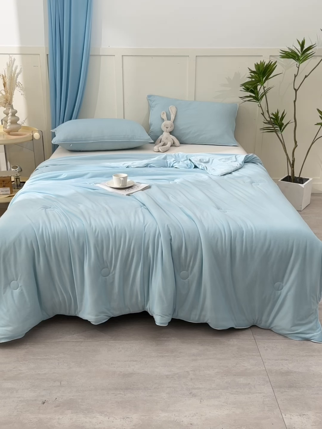 91家纺网 家纺一手货源 找家纺 永耀家纺 2026新款冷感冰激淋纯色凉感丝夏被空调被夏凉被 幽兰