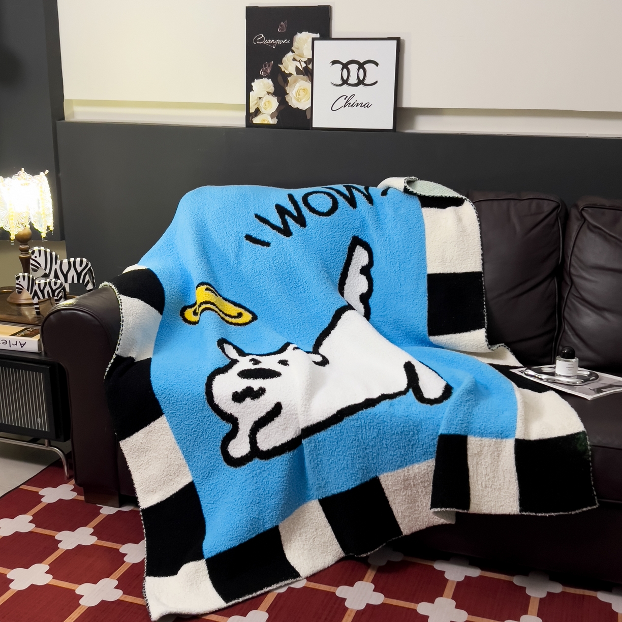 91家纺网 家纺一手货源 找家纺 安莱生活 2026新款针织绒毯毛毯毯子 小狗图案