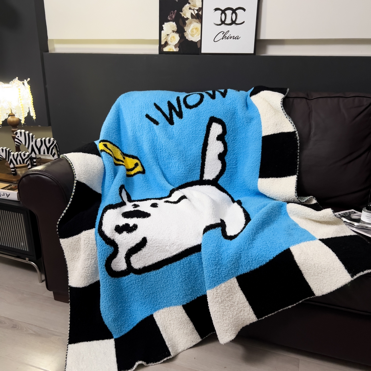 91家纺网 家纺一手货源 找家纺 安莱生活 2026新款针织绒毯毛毯毯子 小狗图案