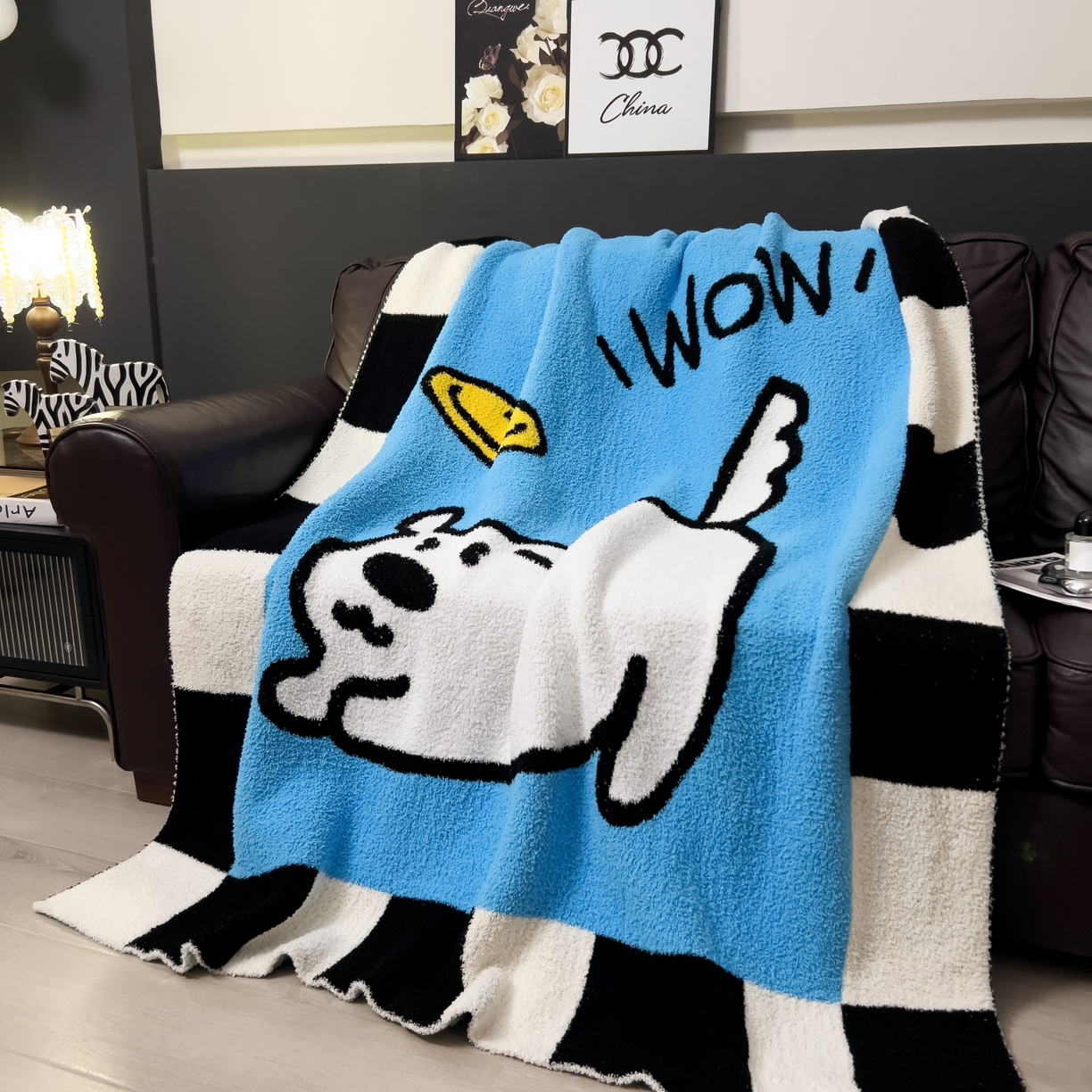 91家纺网 家纺一手货源 找家纺 安莱生活 2026新款针织绒毯毛毯毯子 小狗图案