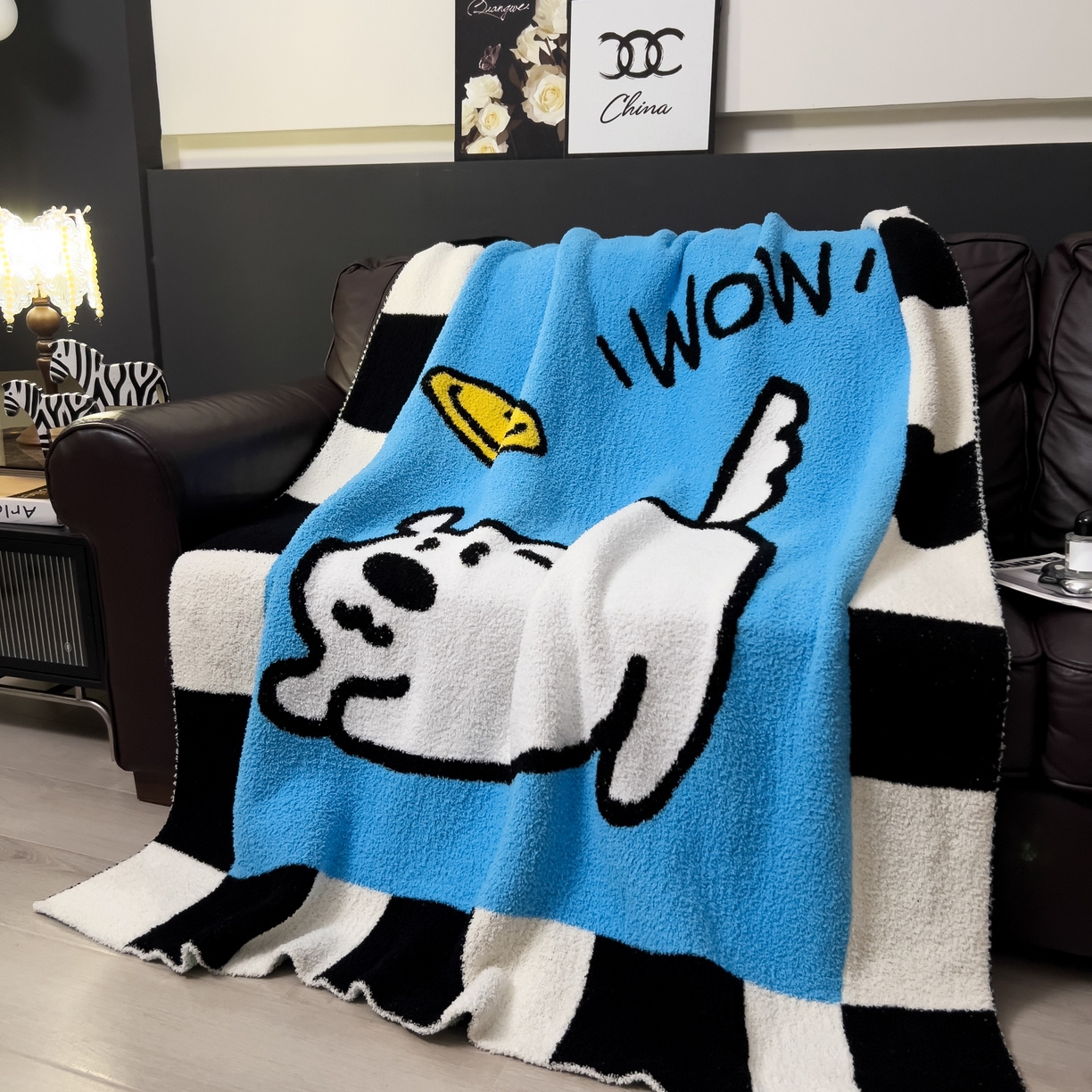 91家纺网 家纺一手货源 找家纺 安莱生活 2026新款针织绒毯毛毯毯子 小狗图案