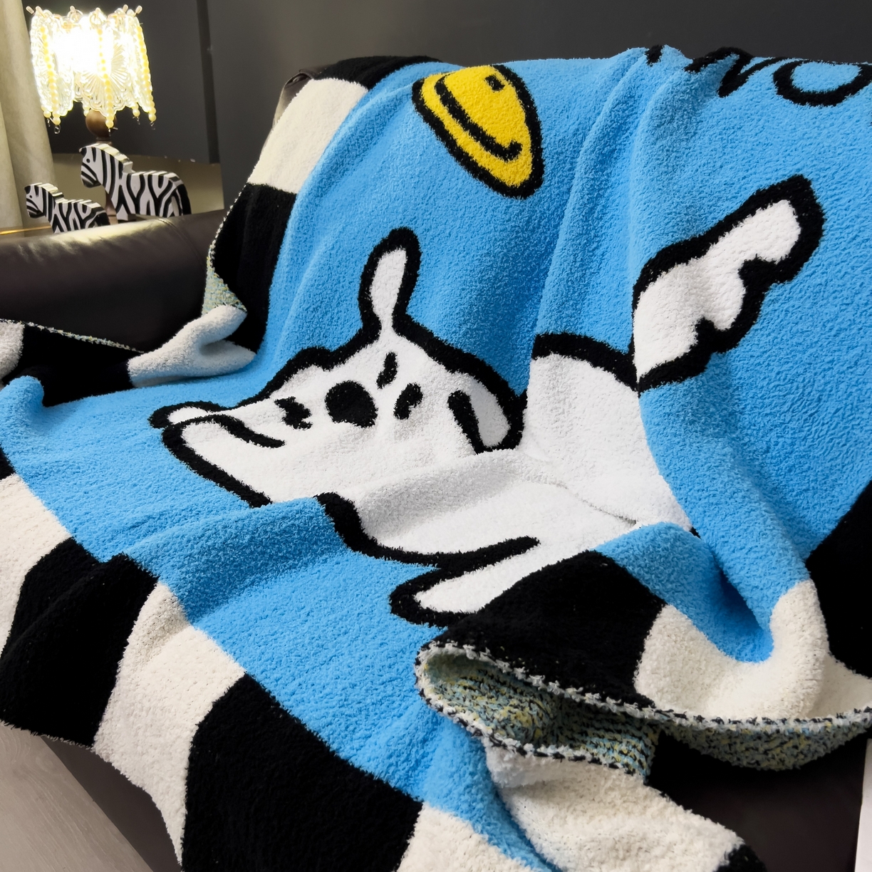 91家纺网 家纺一手货源 找家纺 安莱生活 2026新款针织绒毯毛毯毯子 小狗图案