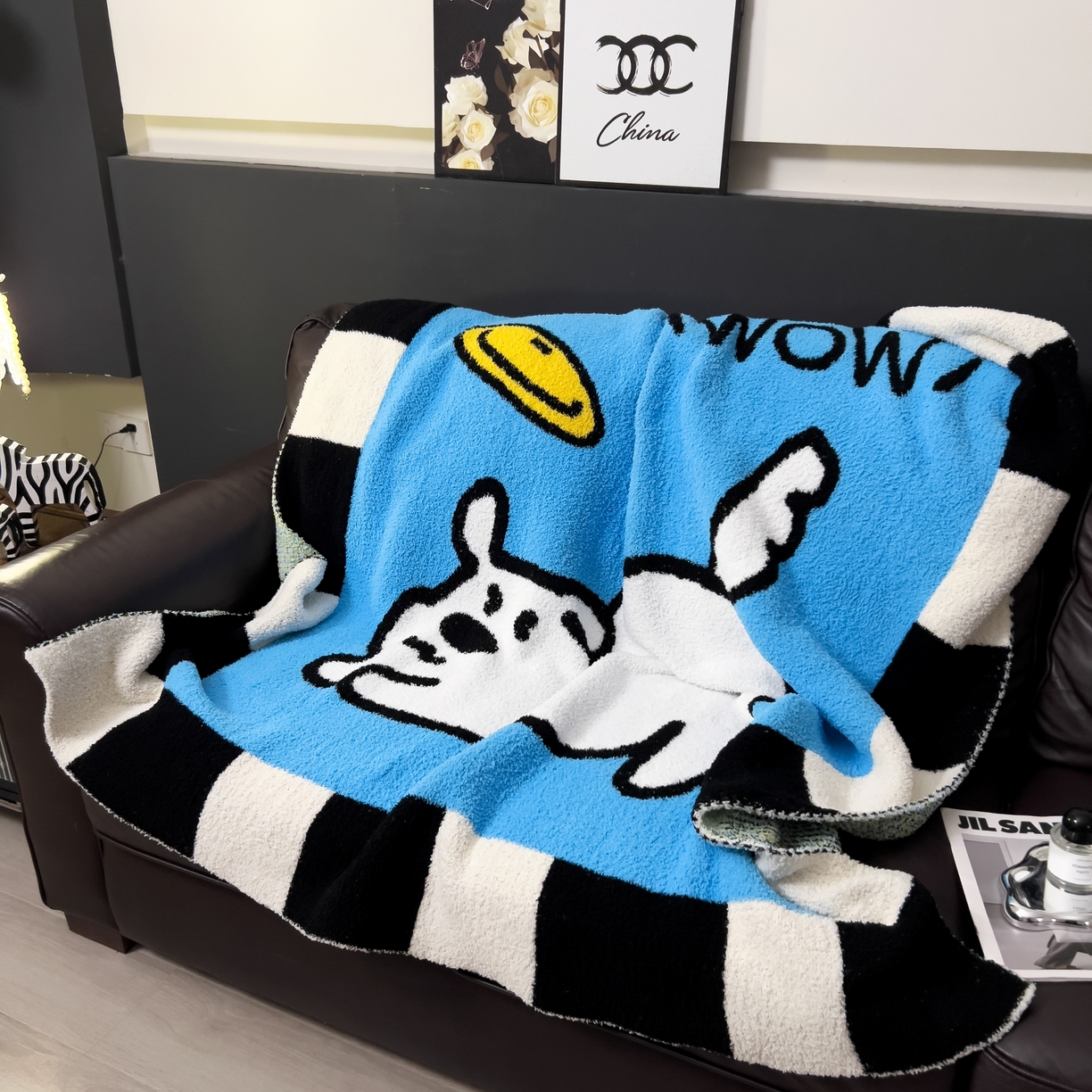 91家纺网 家纺一手货源 找家纺 安莱生活 2026新款针织绒毯毛毯毯子 小狗图案