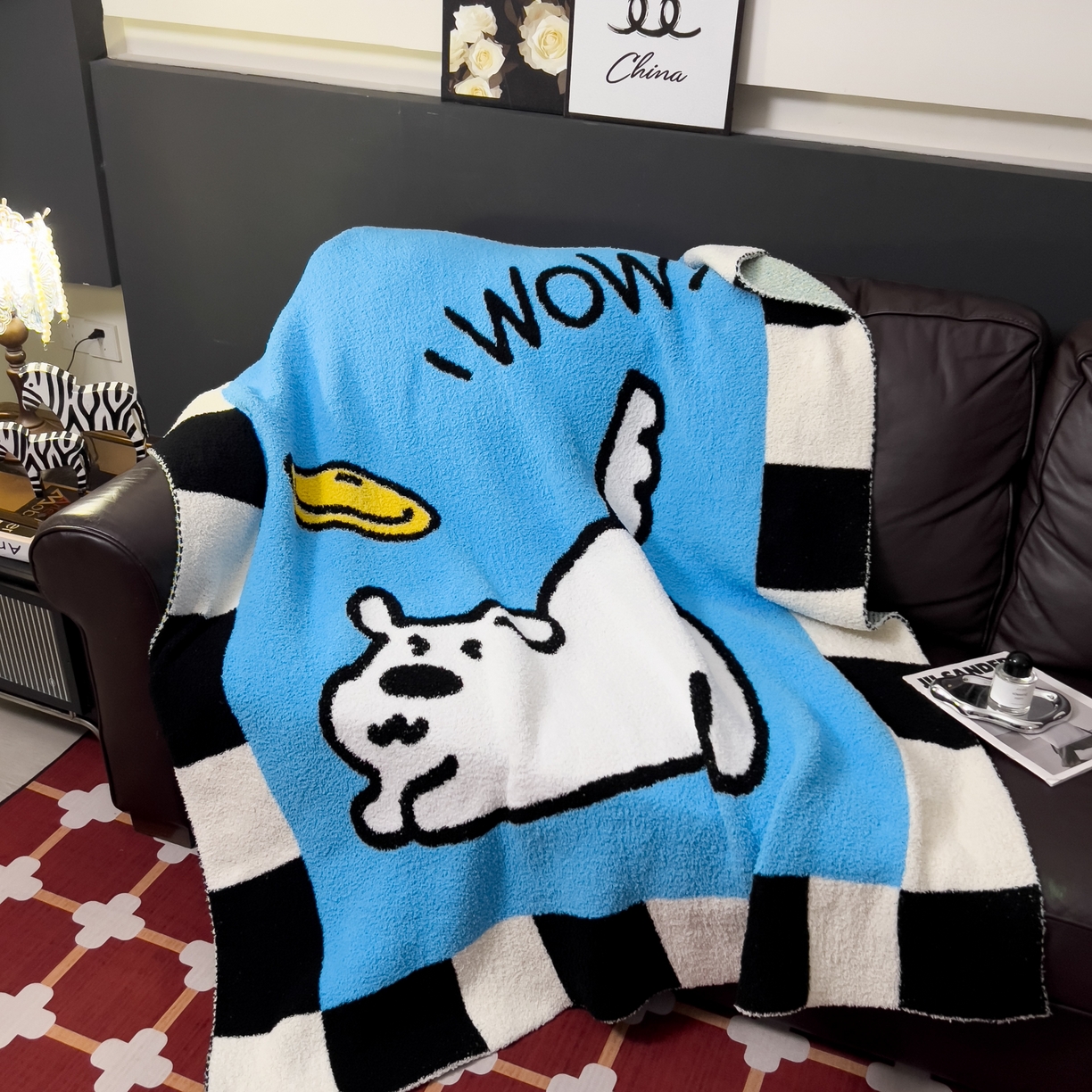 91家纺网 家纺一手货源 找家纺 安莱生活 2026新款针织绒毯毛毯毯子 小狗图案