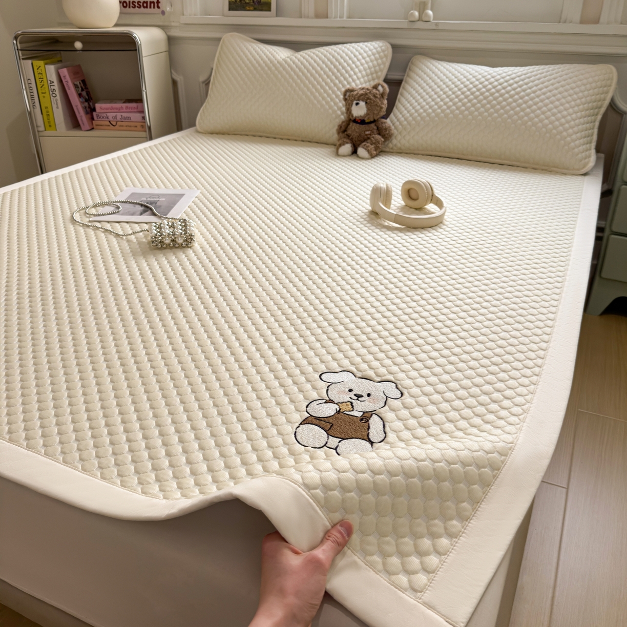 卡初家居（原微来） 2026新款冰豆豆凉席刺绣款凉席席子-小熊饼干 奶酪黄-床铺款