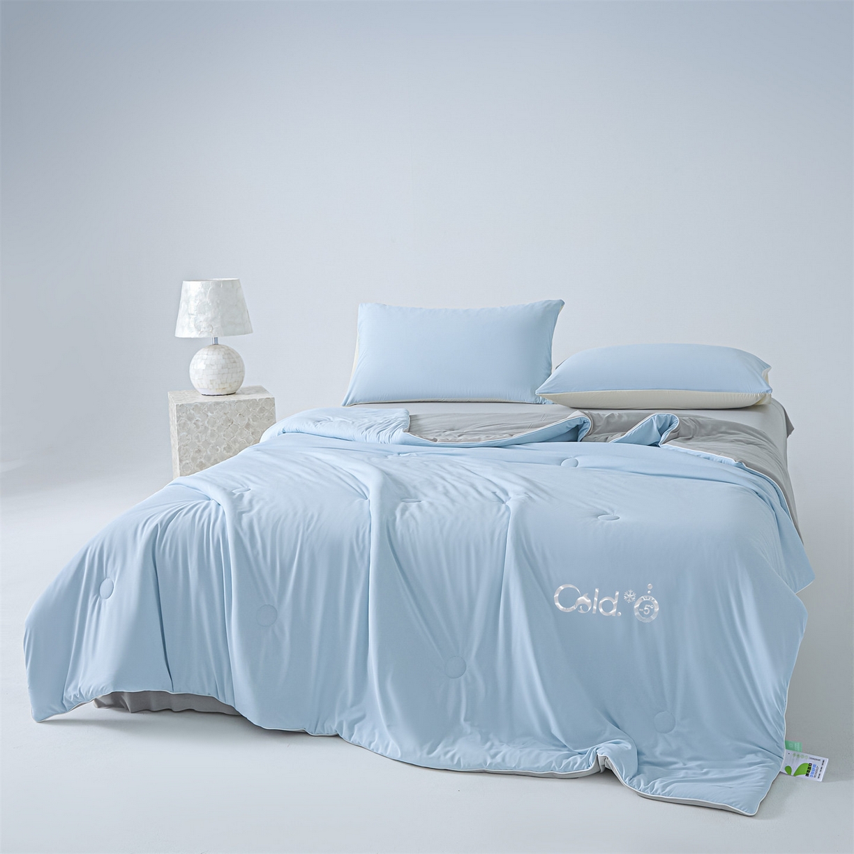 91家纺网 家纺一手货源 找家纺 永耀家纺 2026新款纯色双拼凉感丝大豆夏被夏凉被空调被 凉感-蓝灰