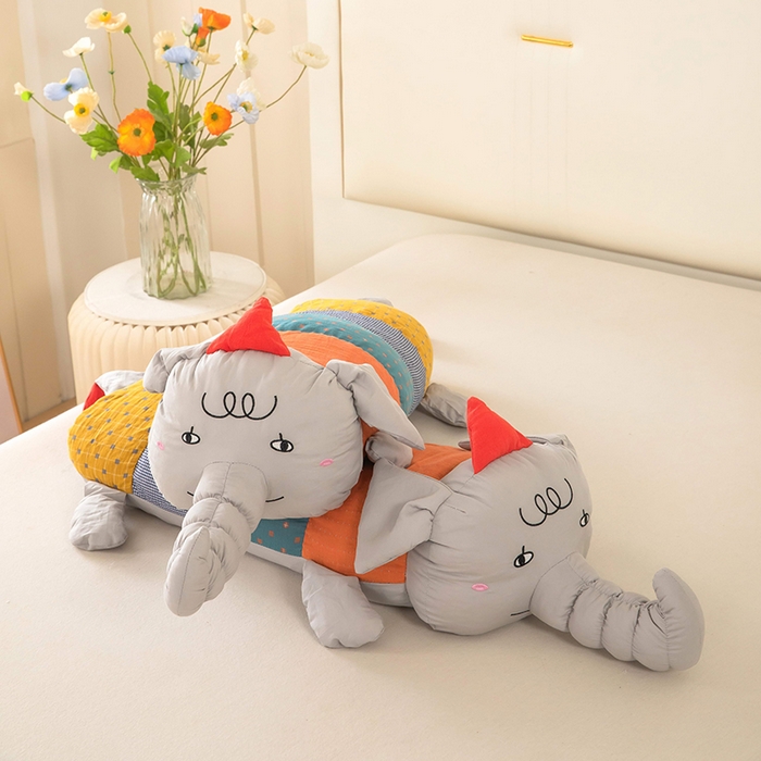 91家纺网 家纺一手货源 找家纺 梦莱家纺 2026新款多彩小象荞麦枕 多彩小象-灰