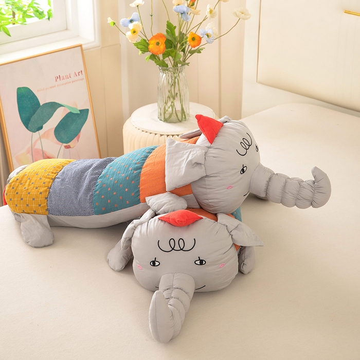 91家纺网 家纺一手货源 找家纺 梦莱家纺 2026新款多彩小象荞麦枕 多彩小象-灰