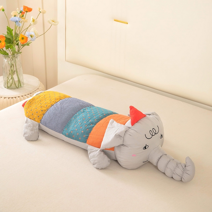 91家纺网 家纺一手货源 找家纺 梦莱家纺 2026新款多彩小象荞麦枕 多彩小象-灰